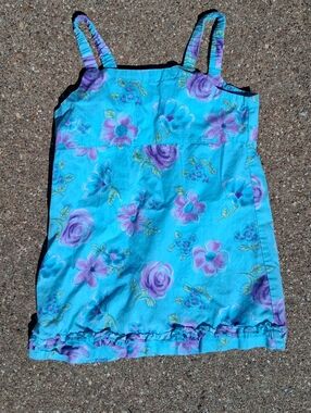 Vintage OshKosh Floral Sundress 4T Aqua Purple Y2K Ruffle Hem Girls